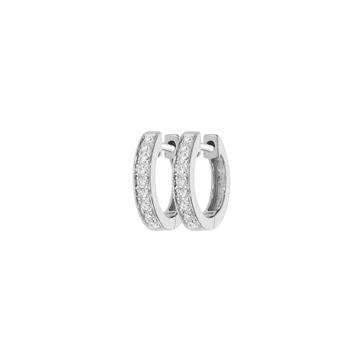 12 mm diamant creol i 14 karat hvitt gull med diamant