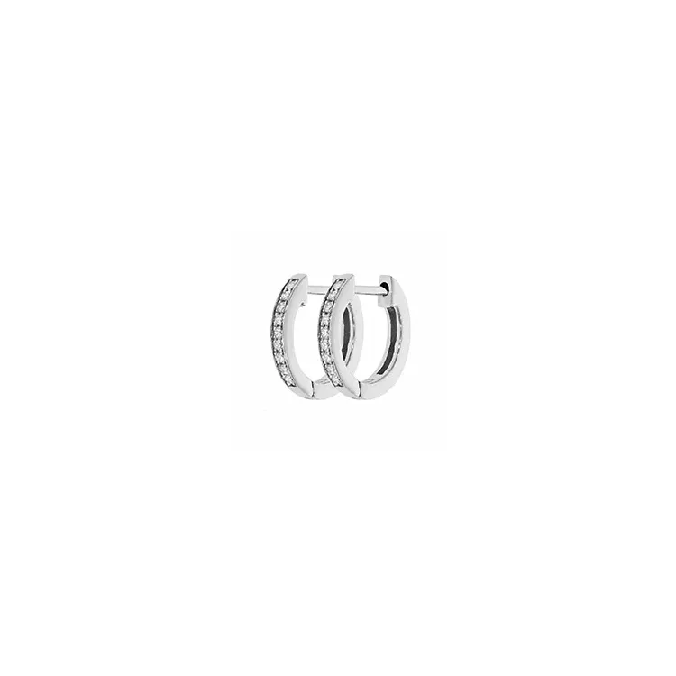 diamant creol i 14 karat hvitt gull med diamant