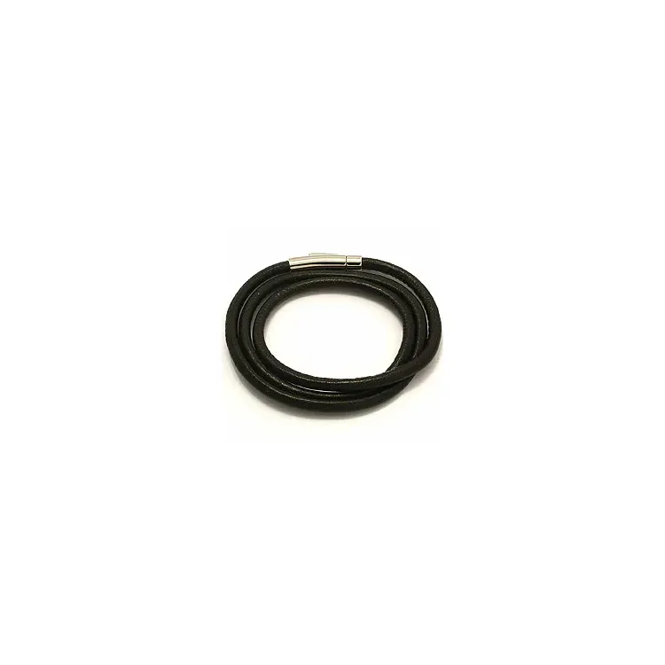 svart lær CARI armbånd i svart lær med stållås  x 4,0 mm