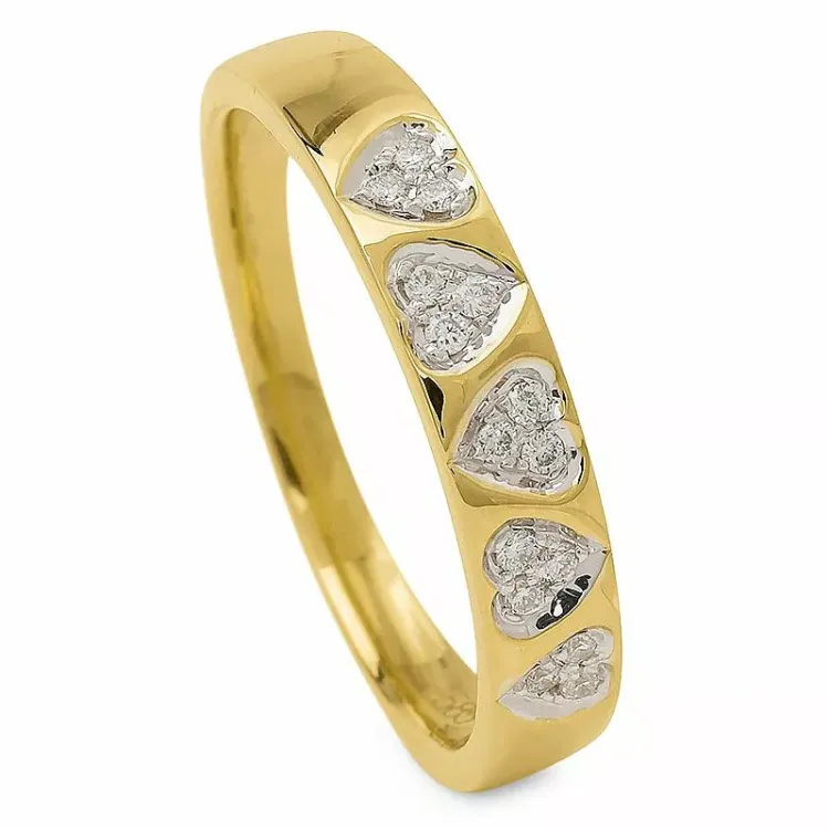 Hjerte diamant gullring i 14 karat gull 0,09 ct