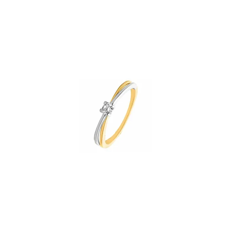 Ekte diamant ring i 14 karat gull og hvitt gull 0,09 ct