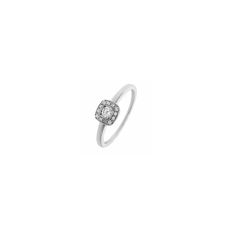 firkantet diamant ring i 14 karat hvitt gull 0,17 ct