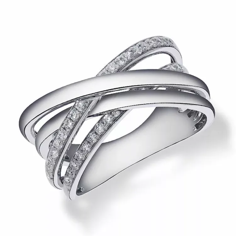 abstrakt diamant hvittgulls ring i 14 karat hvitt gull 0,38 ct