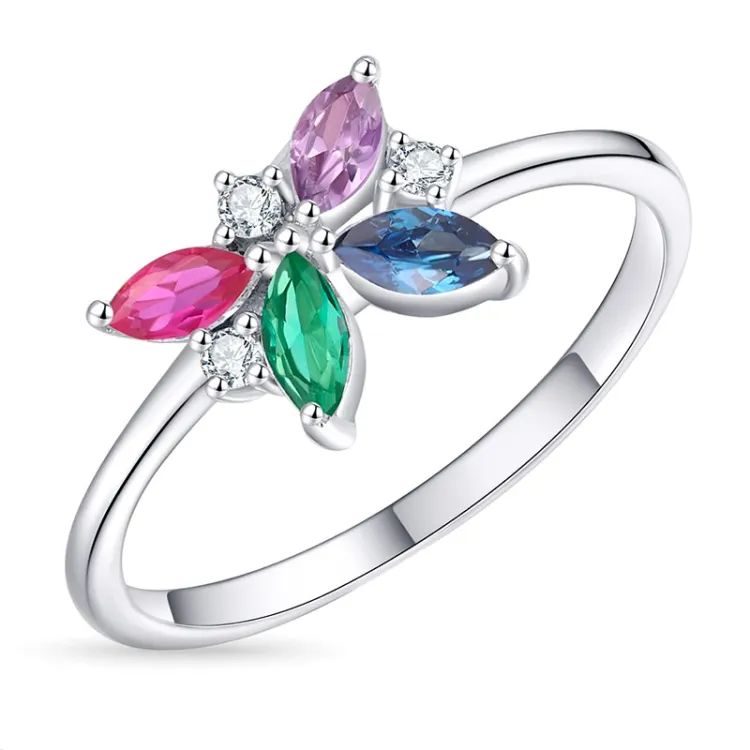 sommerfugl multifarget zirkon ring i sølv
