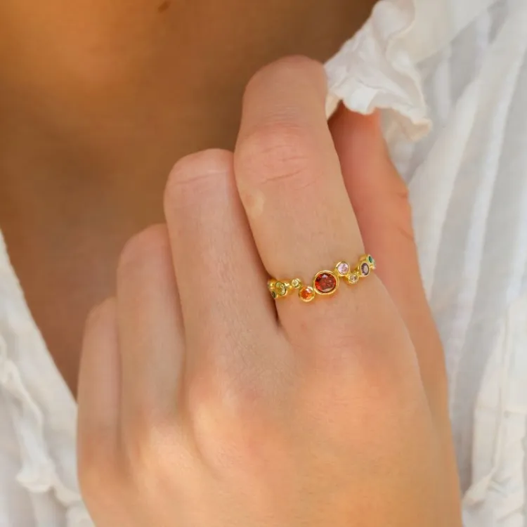 multifarget zirkon ring i forgylt sølv - Bubbly Twist
