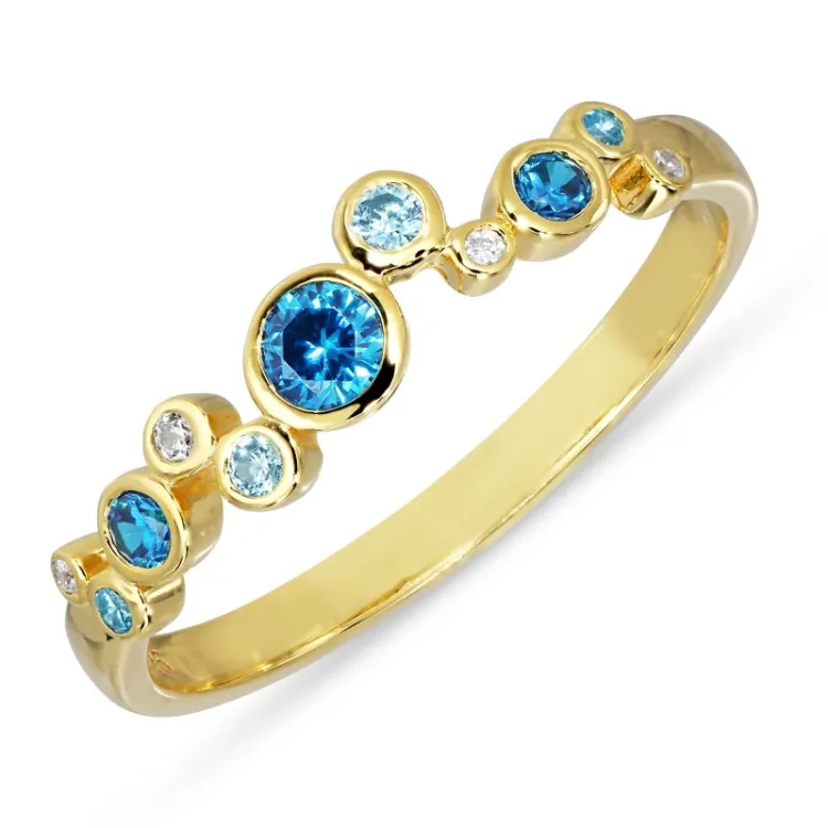 blå zirkon ring i forgylt sølv - Bubbly Twist