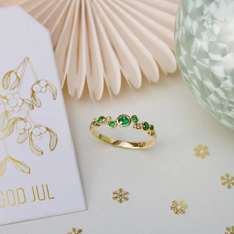 grønn zirkon ring i forgylt sølv - Bubbly Twist