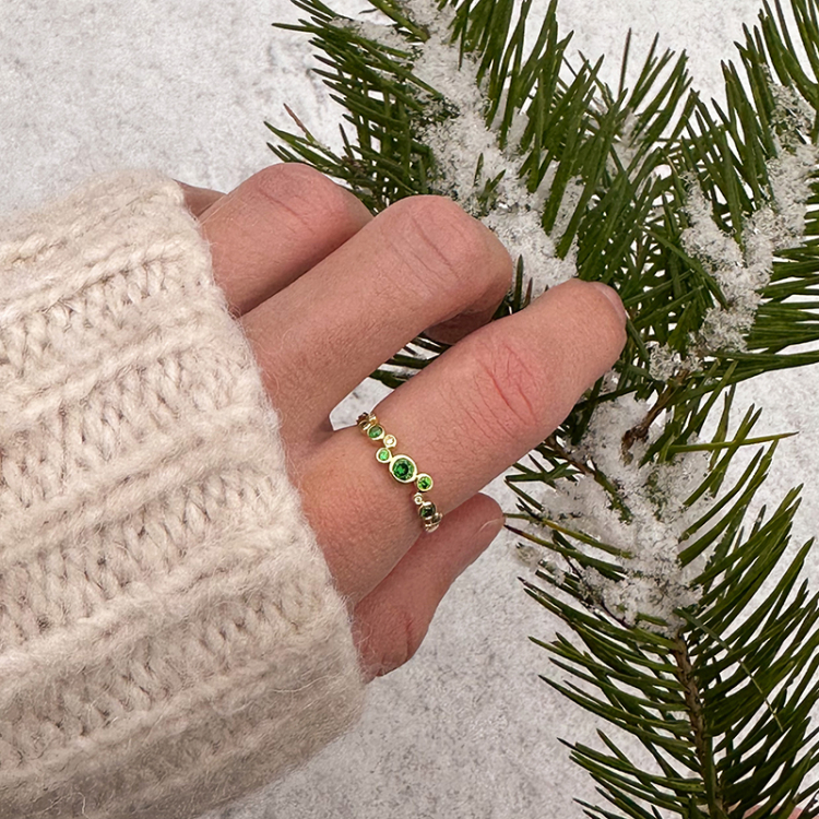 grønn zirkon ring i forgylt sølv - Bubbly Twist