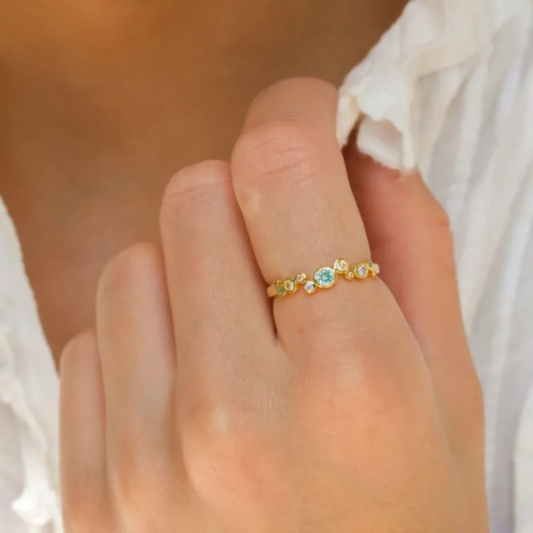 multifarget zirkon ring i forgylt sølv - Bubbly Twist