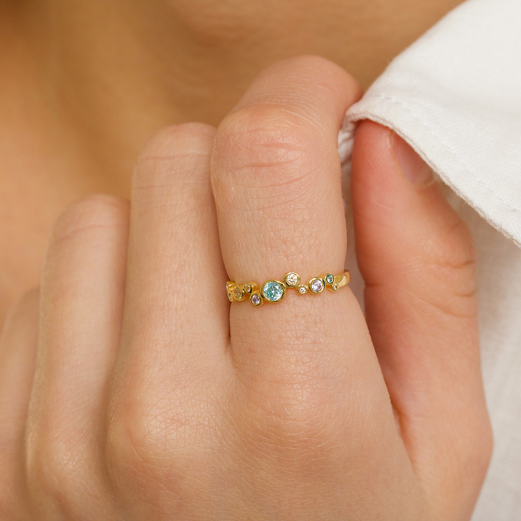 multifarget zirkon ring i forgylt sølv - Bubbly Twist