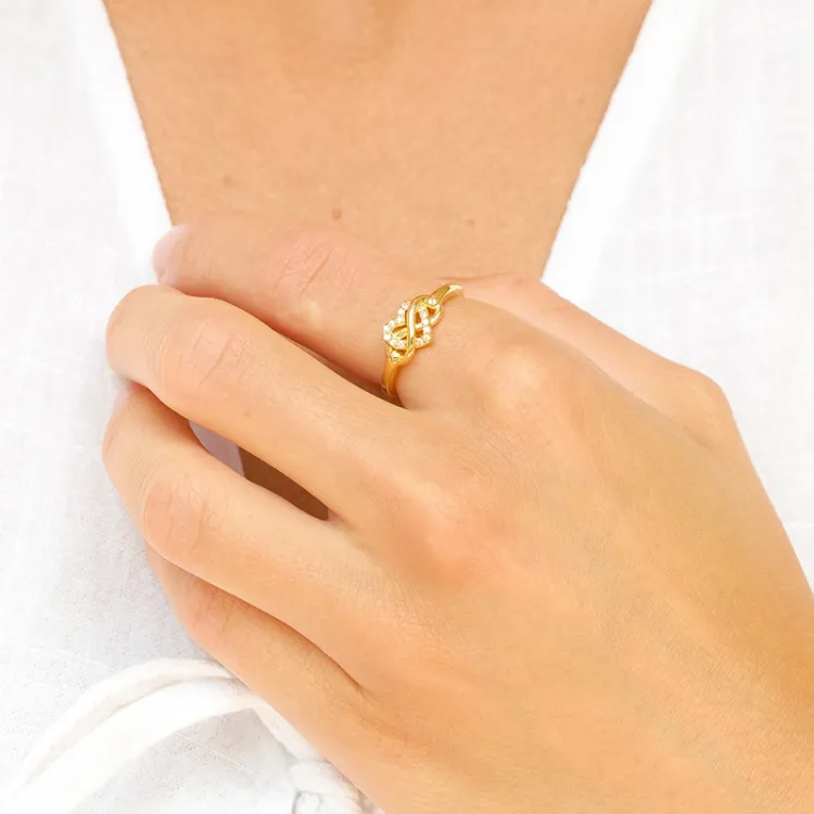 infinity zirkon ring i forgylt sølv