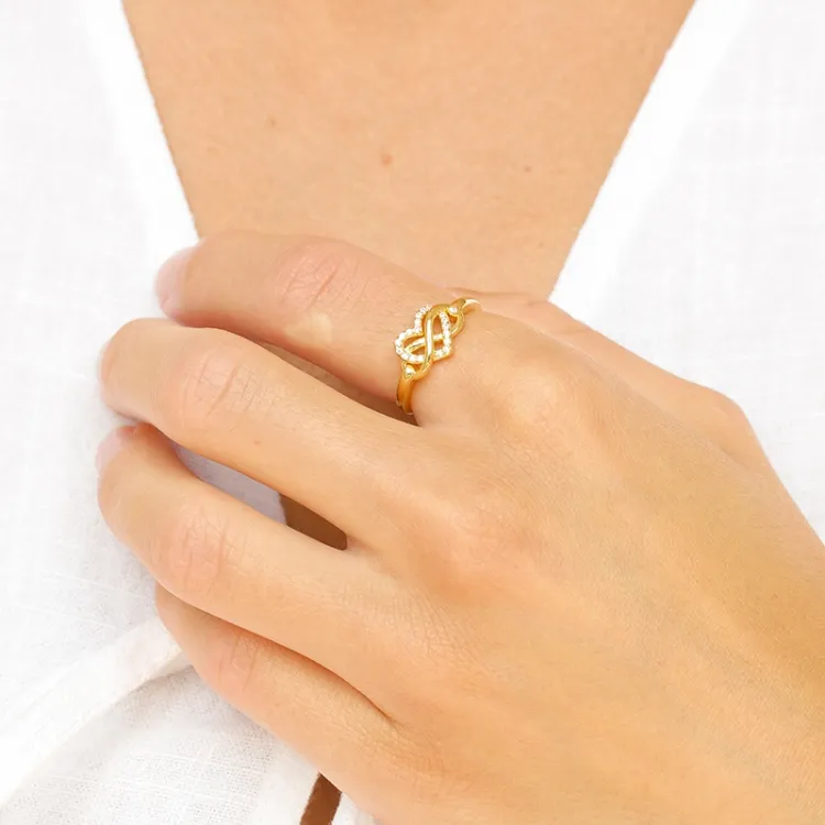 infinity zirkon ring i forgylt sølv