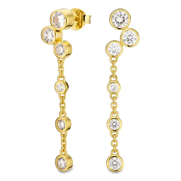 lange zirkon øredobber i forgylt sølv - Bubbly Sparkle