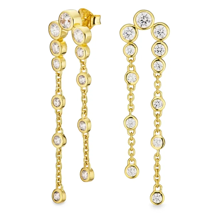 lange zirkon øredobber i forgylt sølv - Bubbly Sparkle