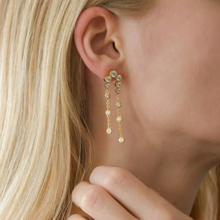 lange zirkon øredobber i forgylt sølv - Bubbly Sparkle