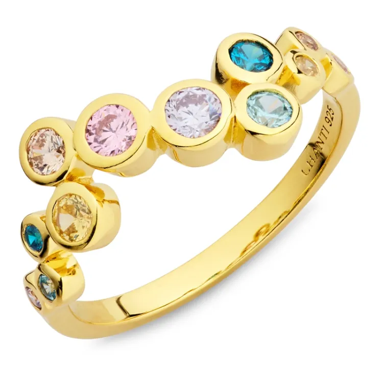 multifarget zirkon ring i forgylt sølv - Bubbly Twist