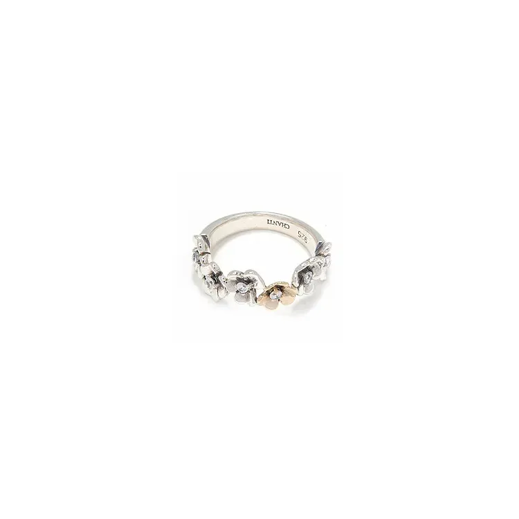 blomst ring i oksidert sterlingsølv med 8 karat