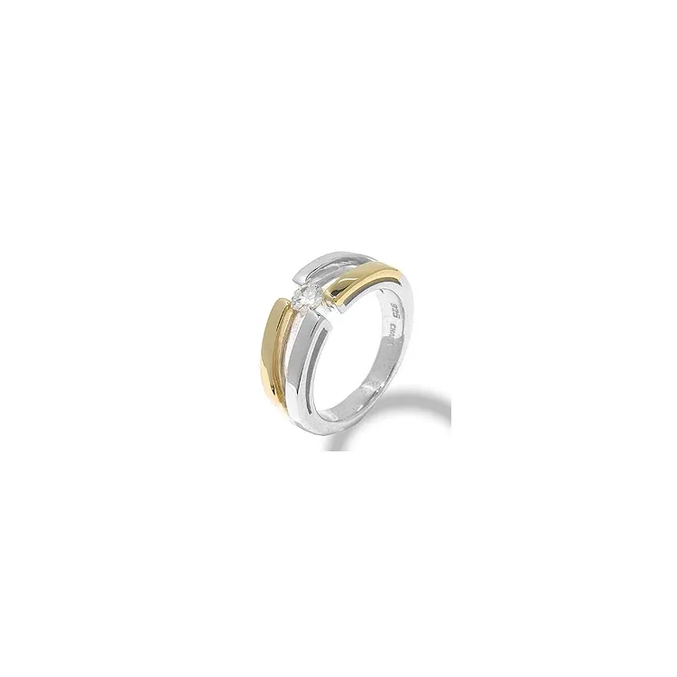Bred hvit zirkon ring i sølv med 8 karat