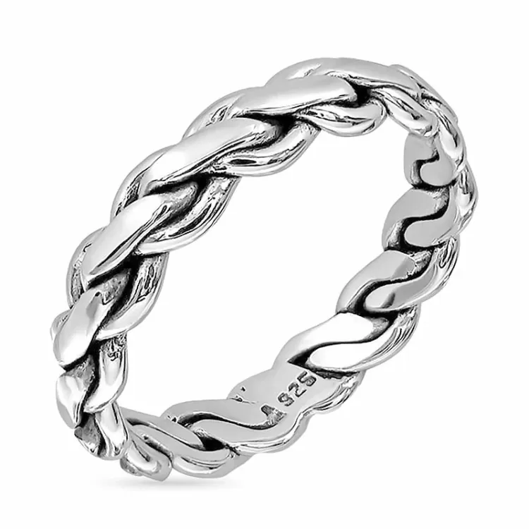 kjede ring i oksidert sterlingsølv