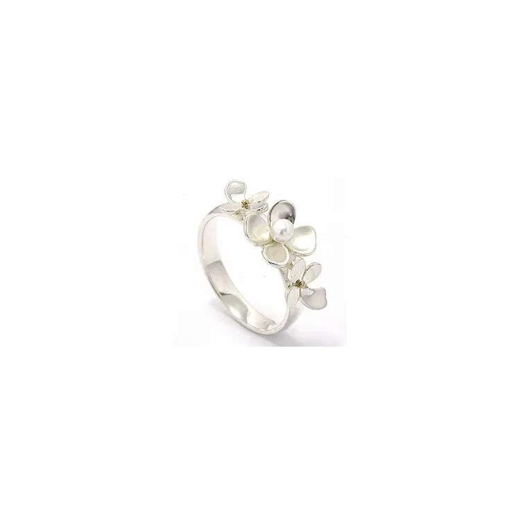 blomst perle ring i sølv