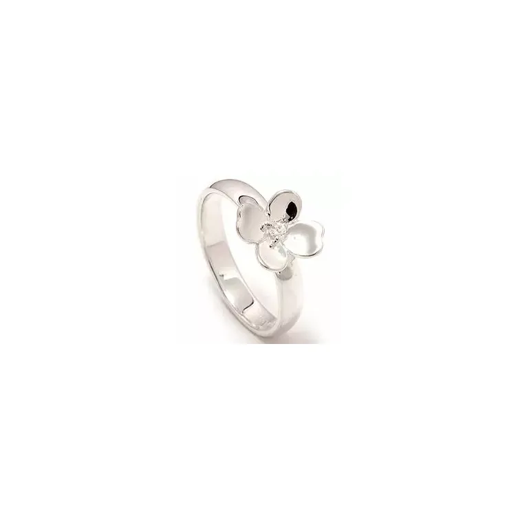 Blomst hvit zirkon ring i sølv