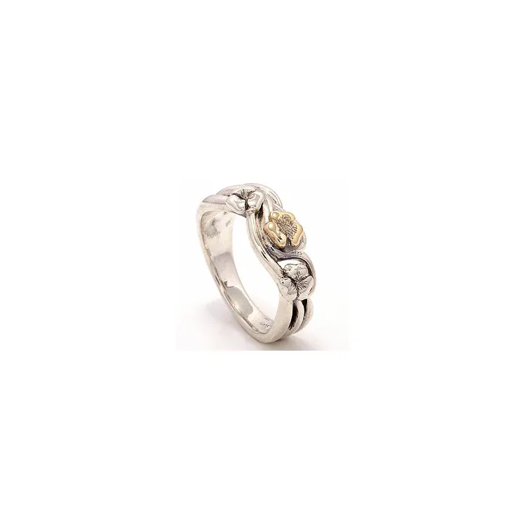 Blomst ring i oksidert sterlingsølv med 8 karat