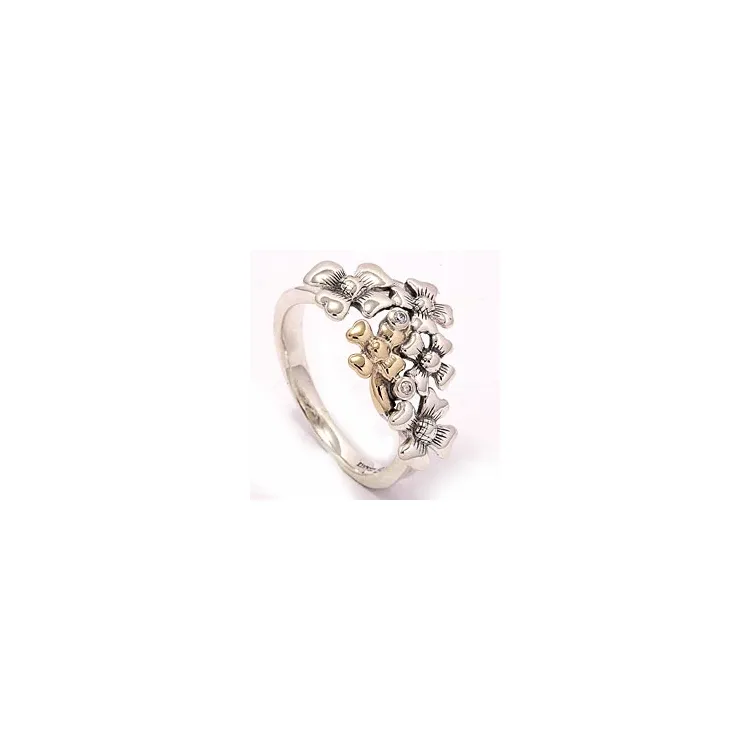 Blomst ring i oksidert sterlingsølv med 8 karat