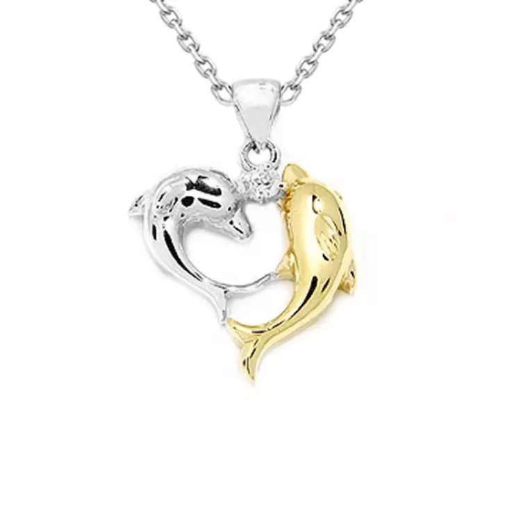 delfin zirkon halskjede i sølv med anheng i sølv og forgylt sølv