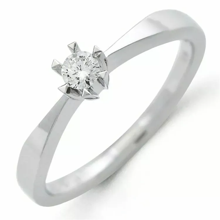 0,10 ct diamant solitairering i 14 karat hvitt gull 0,11 ct