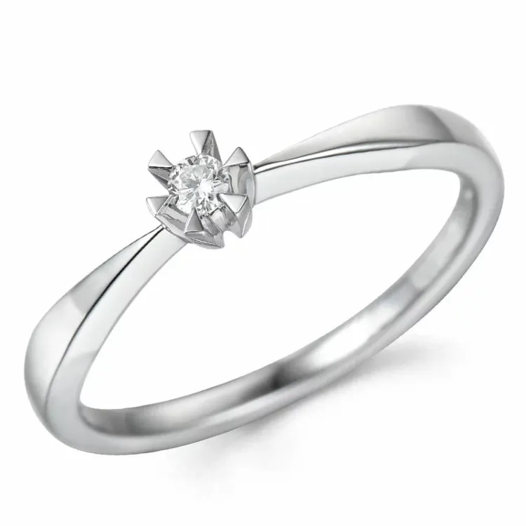 0,05 ct solitairering i 14 karat hvitt gull 0,05 ct