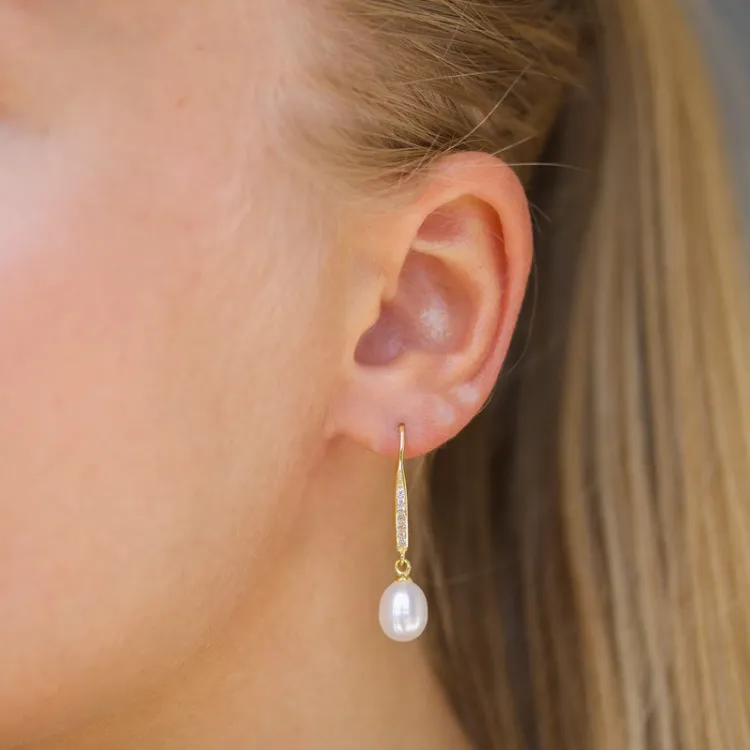 7,5-8 mm perle øredobber i forgylt sølv
