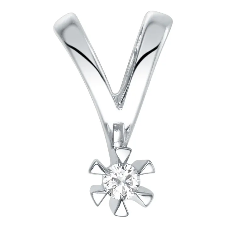 diamant solitaireanheng i 14 karat hvitt gull 0,05 ct