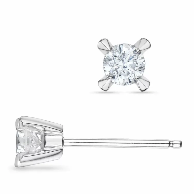 2 x 0,20 ct solitaireørepynt i 14 karat hvitt gull med diamant