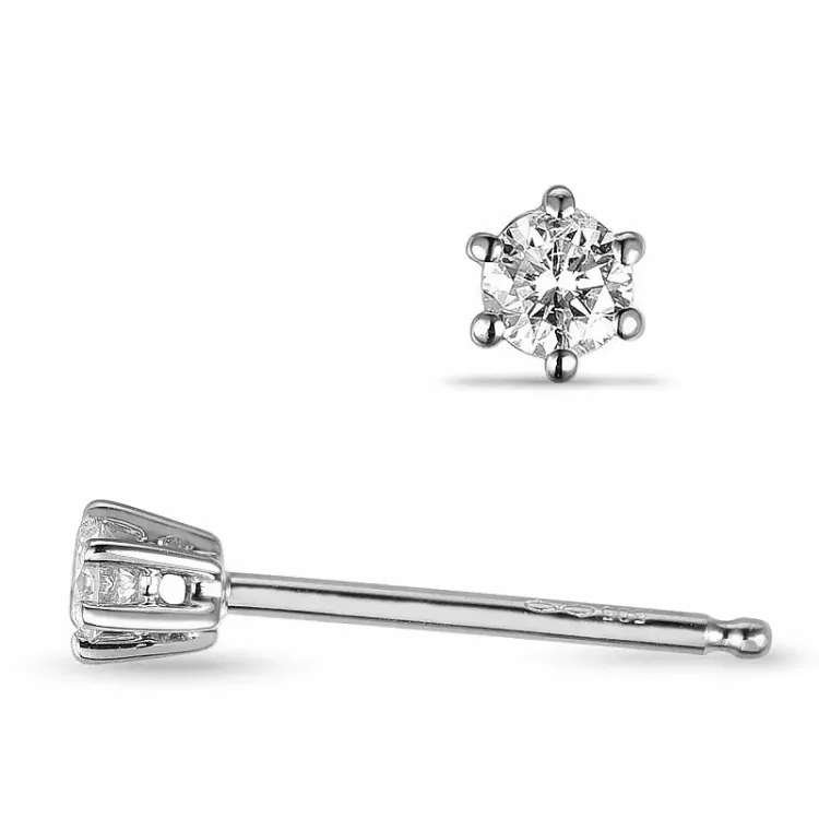 2 x 0,05 ct solitaireørepynt i 14 karat hvitt gull med diamant