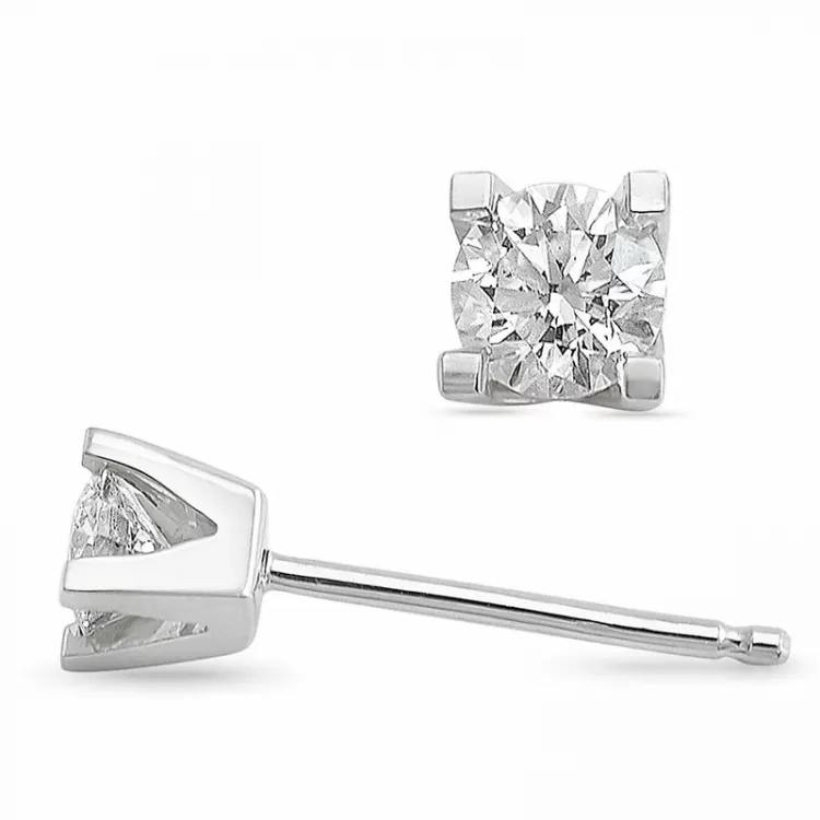 2 x 0,30 ct solitaireørepynt i 14 karat hvitt gull med diamant