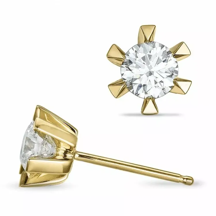 2 x 0,40 ct solitaireørepynt i 14 karat gull med diamant