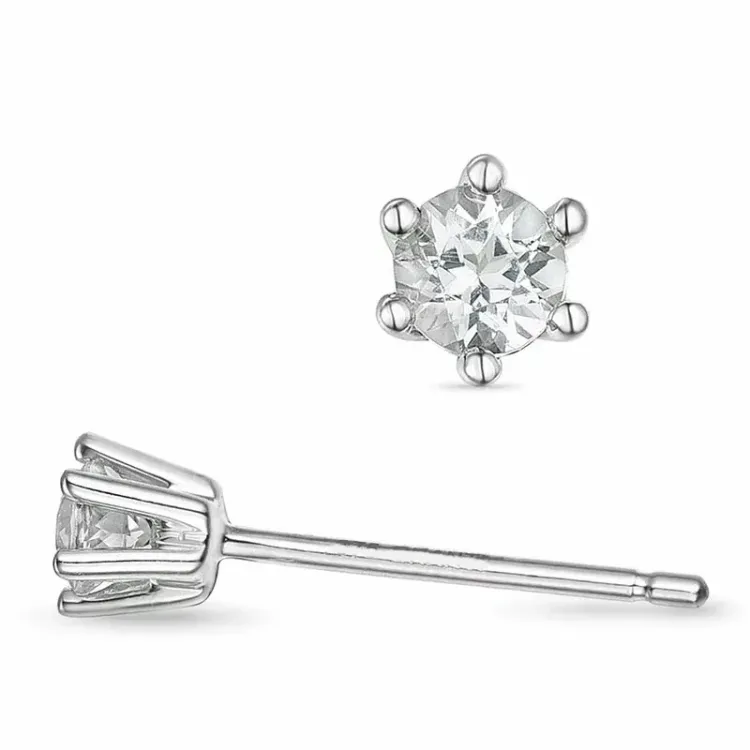 2 x 0,10 ct solitaireørepynt i 14 karat hvitt gull med diamant 