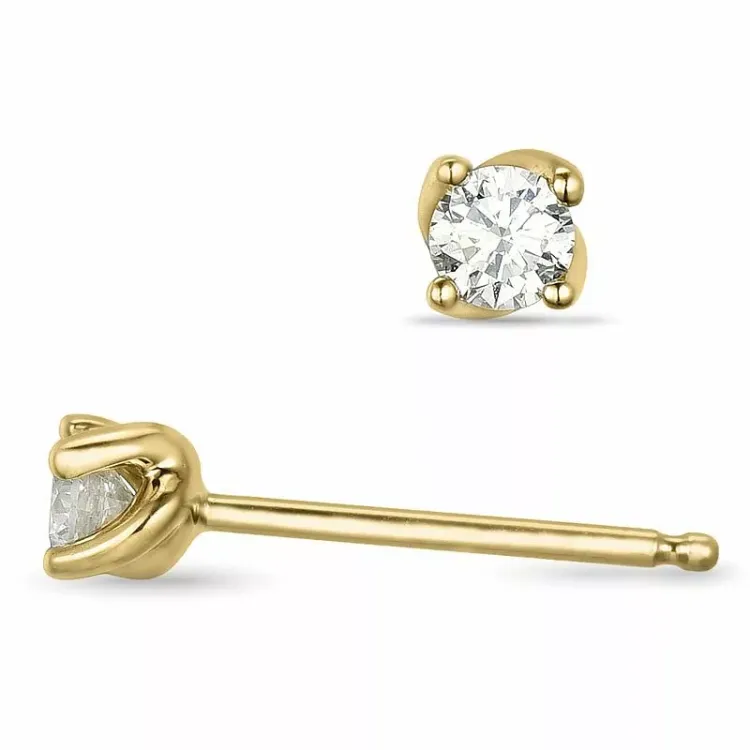 2 x 0,20 ct solitaireørepynt i 14 karat gull med diamant