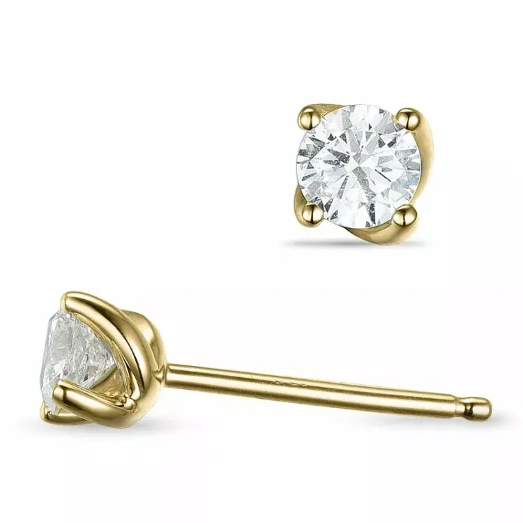 2 x 0,20 ct solitaireørepynt i 14 karat gull med diamant 