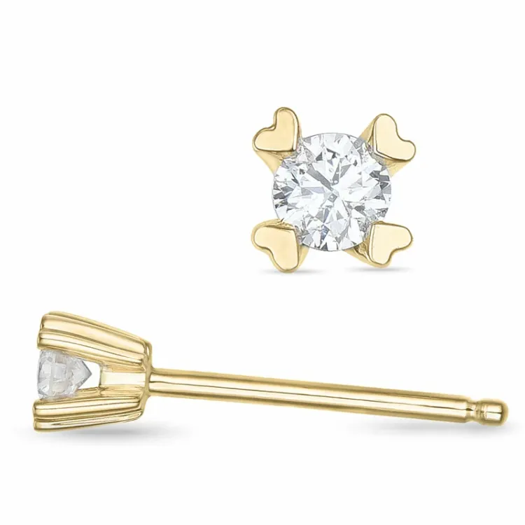 2 x 0,05 ct solitaireørepynt i 14 karat gull med diamant