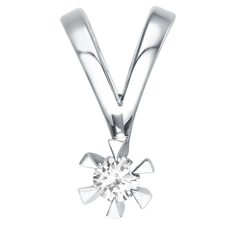 diamant solitaireanheng i 14 karat hvitt gull 0,10 ct