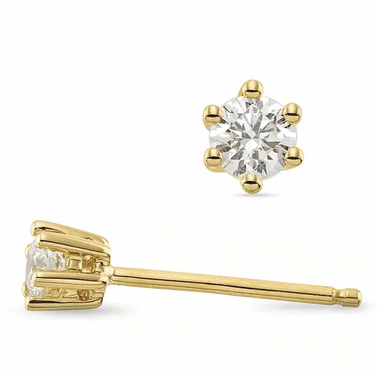 2 x 0,10 ct solitaireørepynt i 14 karat gull med diamant
