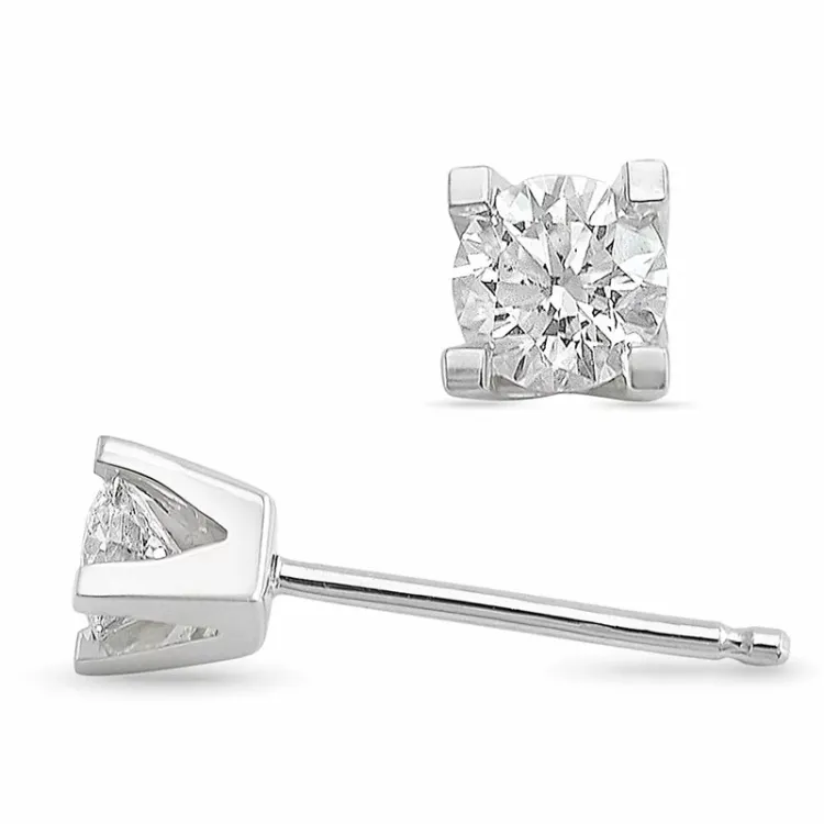 2 x 0,20 ct solitaireørepynt i 14 karat hvitt gull med diamant