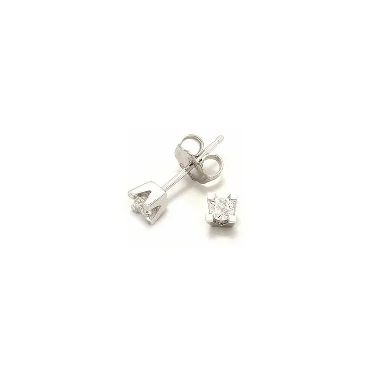 2 x 0,10 ct solitaireørepynt i 14 karat hvitt gull 