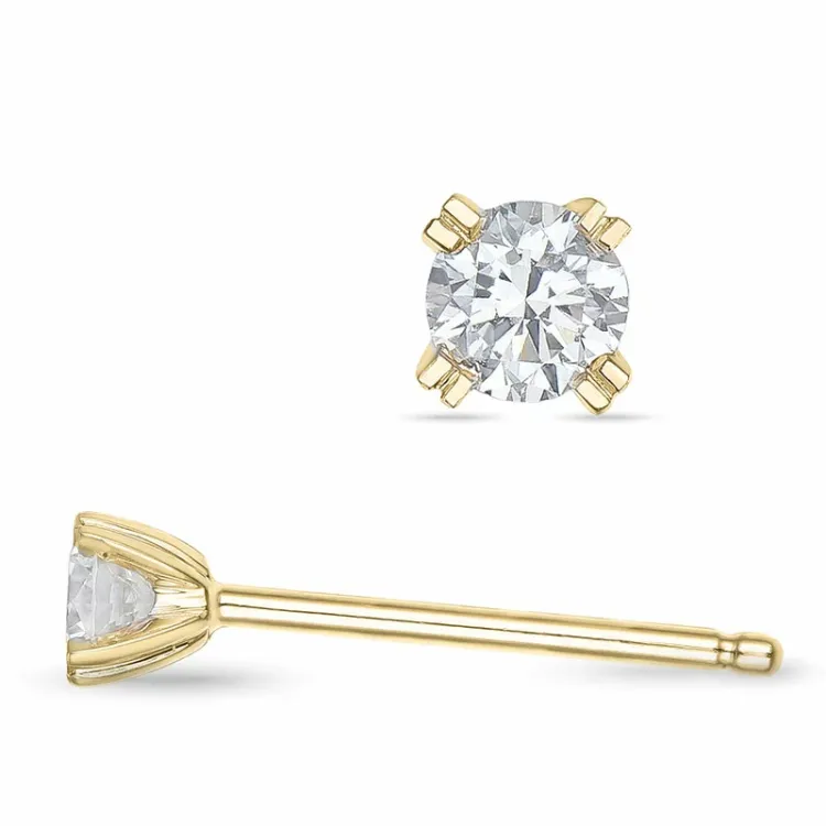 2 x 0,10 ct solitaireørepynt i 14 karat gull med diamant