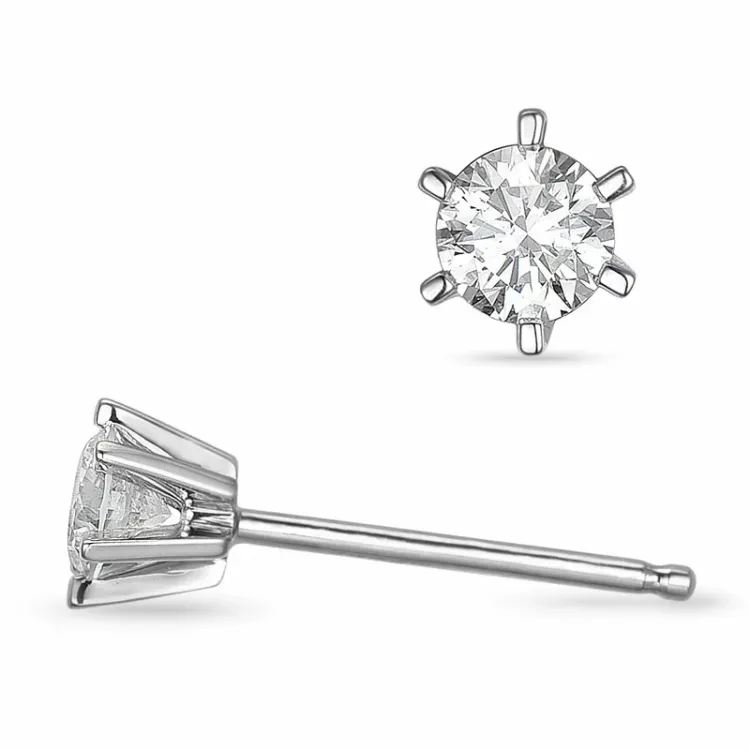 2 x 0,20 ct solitaireørepynt i 14 karat hvitt gull med diamant
