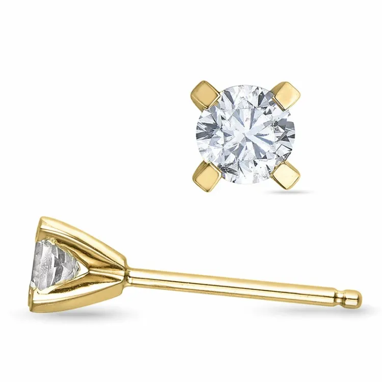 2 x 0,20 ct solitaireørepynt i 14 karat gull med diamant
