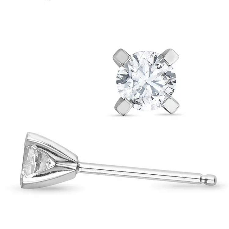 2 x 0,20 ct solitaireørepynt i 14 karat hvitt gull med diamant