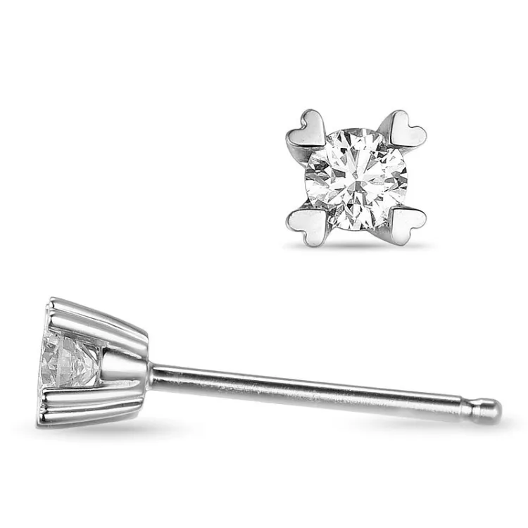 2 x 0,20 ct solitaireørepynt i 14 karat hvitt gull med diamant