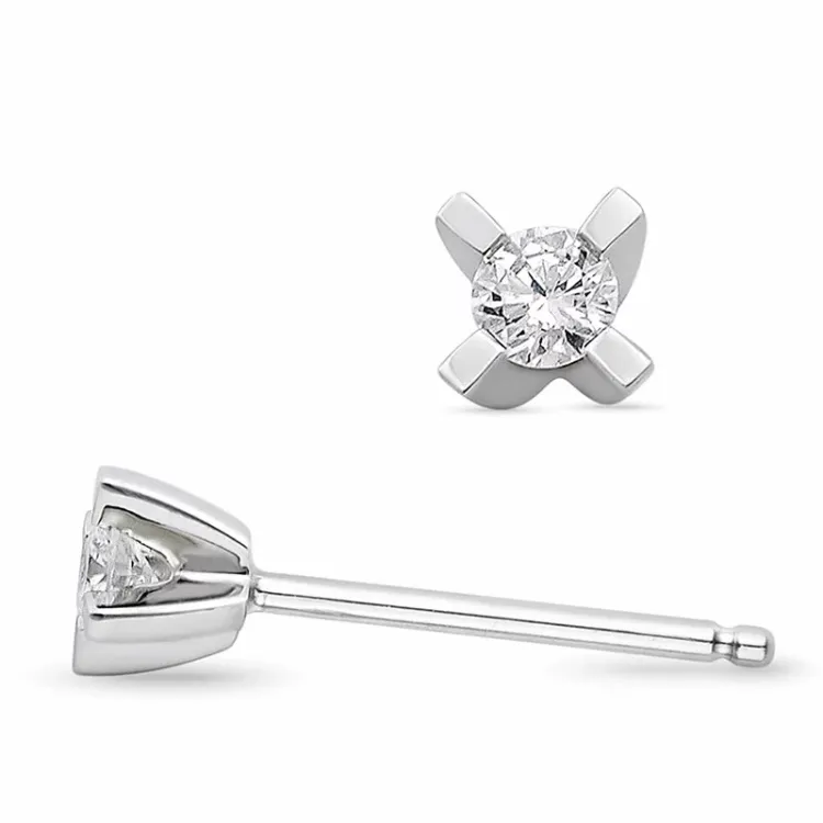 2 x 0,05 ct solitaireørepynt i 14 karat hvitt gull med diamant